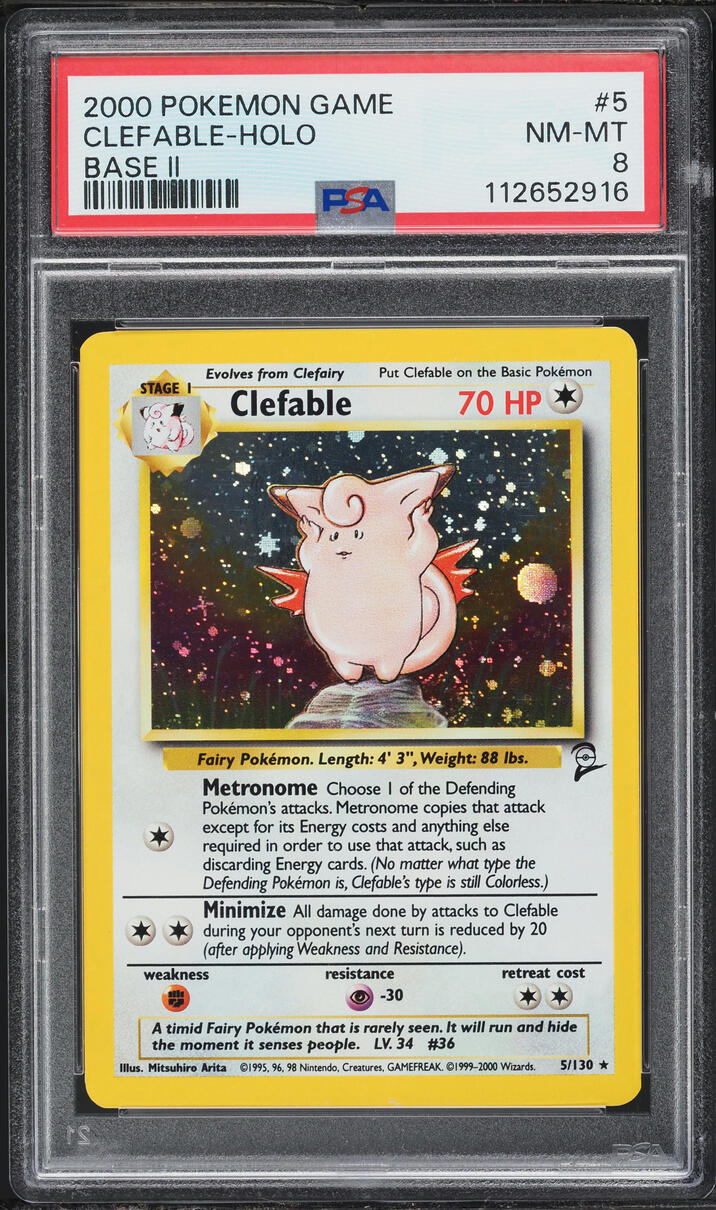 2000 Pokemon Base Set 2 Holo Clefable #5 PSA 8 NM-MT