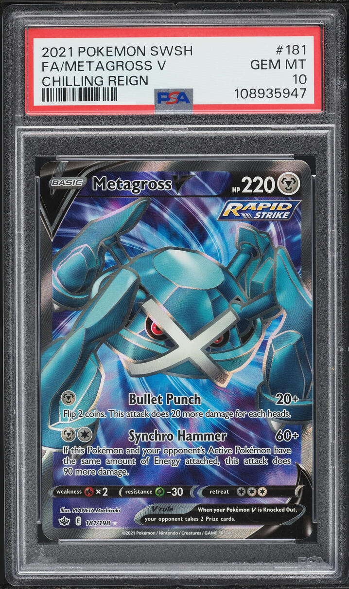 2021 Pokemon Sword & Shield Chilling Reign Full Art Metagross V #181 PSA 10 GEM MINT