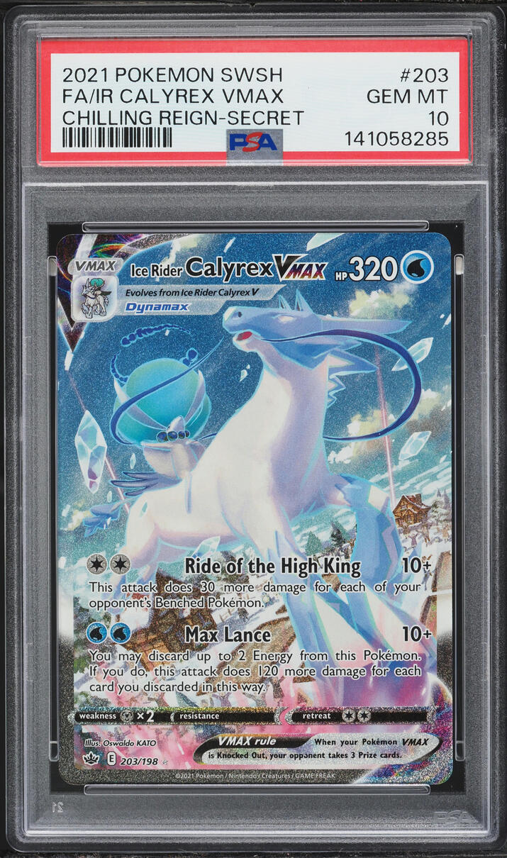2021 Pokemon Sword & Shield Chilling Reign Alt Art Ice Rider Calyrex VMAX #203 PSA 10 GEM MINT