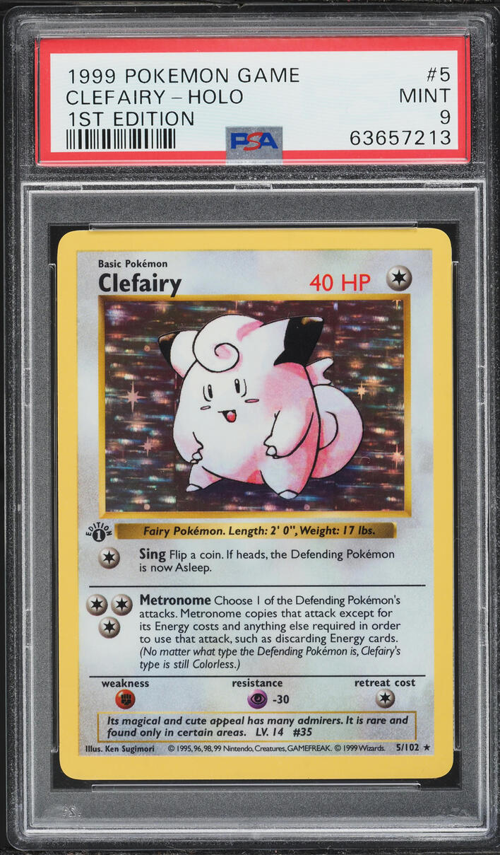1999 Pokemon Base Set Shadowless 1st Edition Holo Clefairy #5 PSA 9 MINT