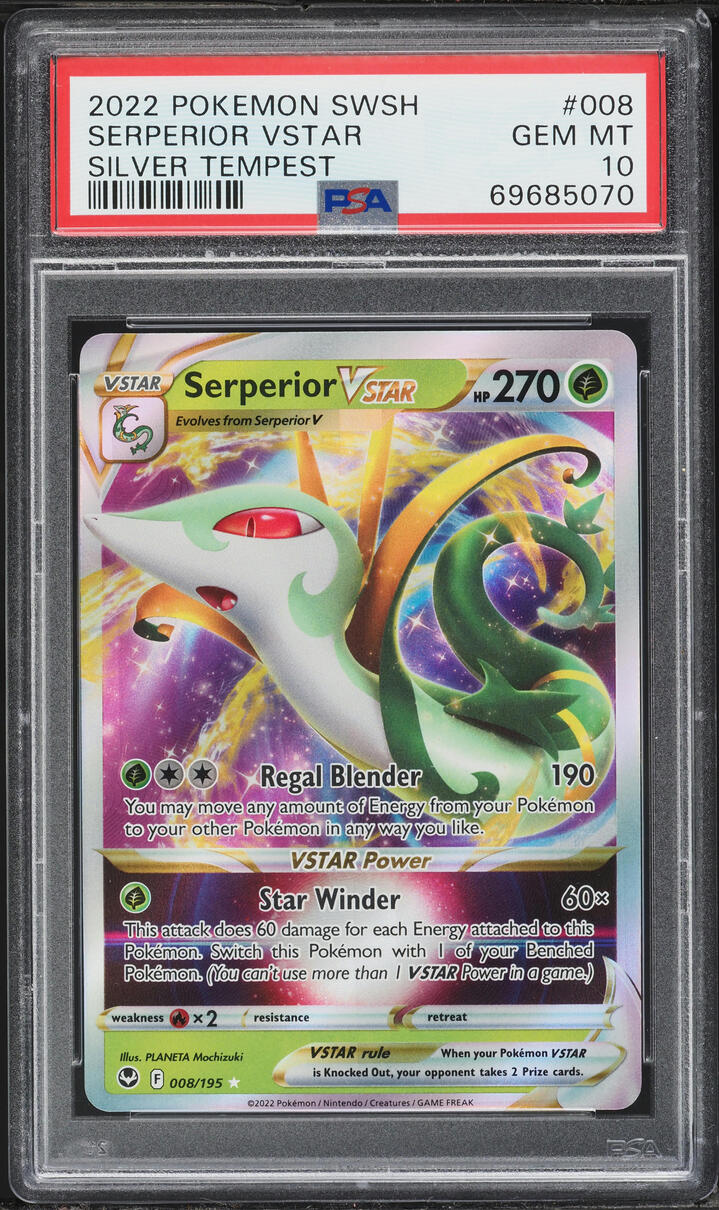 2022 Pokemon Sword & Shield Silver Tempest Holo Serperior VSTAR #8 PSA 10 GEM MINT