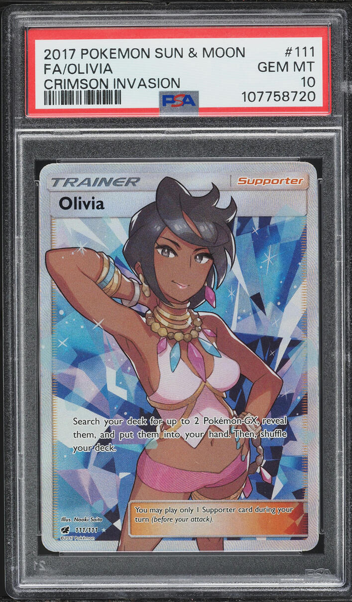 2017 Pokemon Sun & Moon Crimson Invasion Full Art Olivia #111 PSA 10 GEM MINT