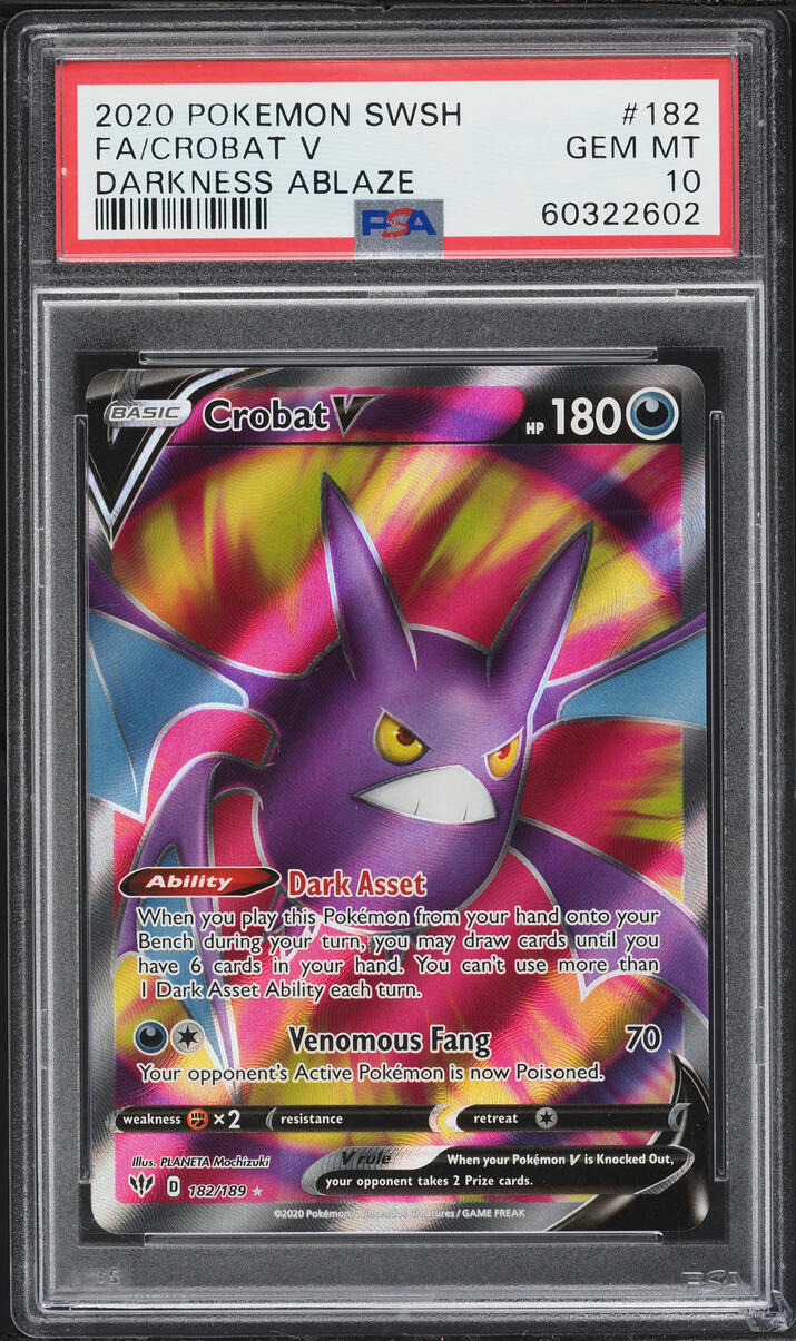 2020 Pokemon Sword & Shield Darkness Ablaze Full Art Crobat V #182 PSA 10 GEM MINT