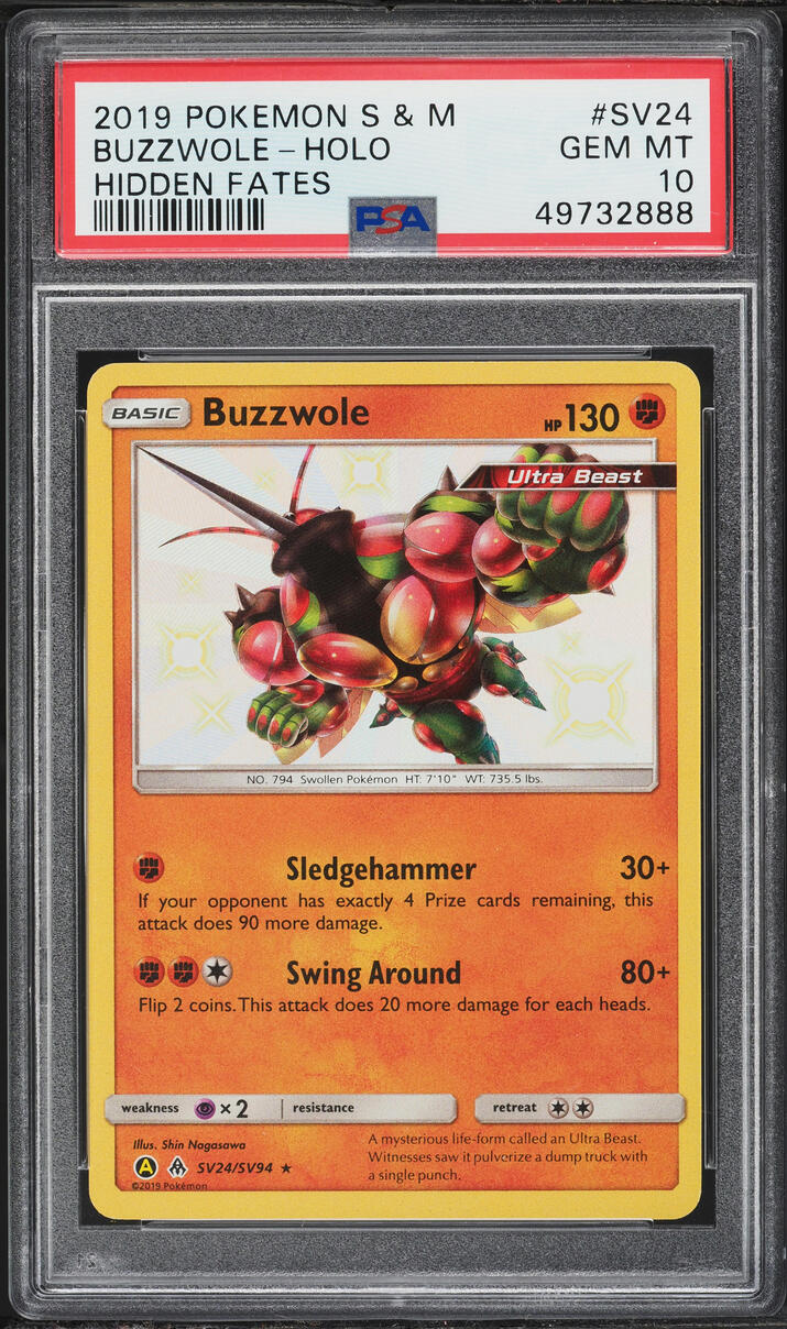 2019 Pokemon Sun & Moon Hidden Fates Shiny Buzzwole #SV24 PSA 10 GEM MINT