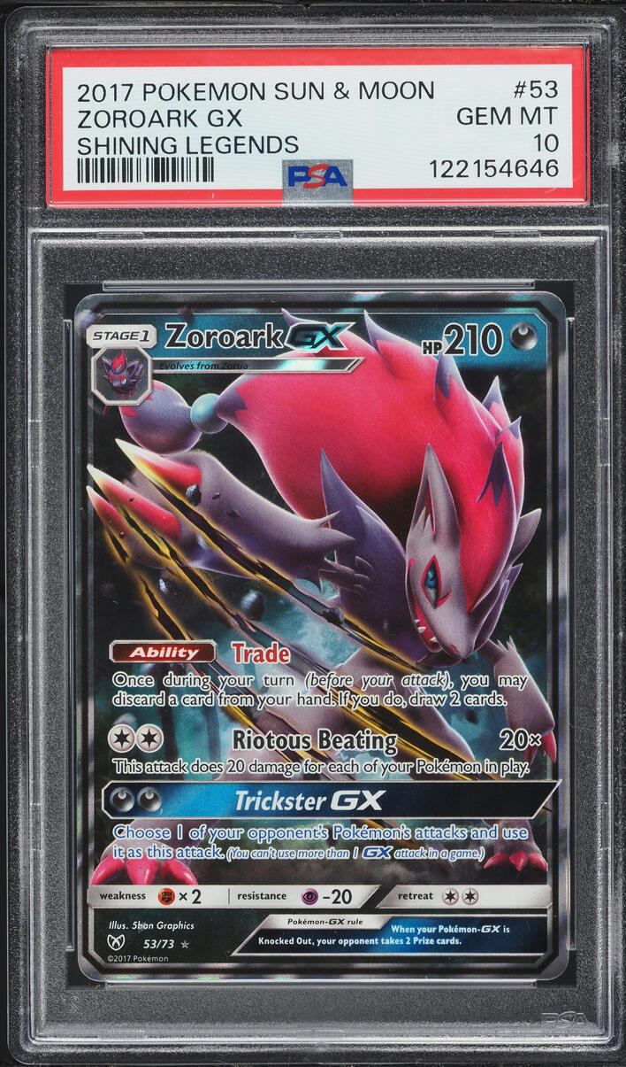 2017 Pokemon Sun & Moon Shining Legends Full Art Zoroark GX #53 PSA 10 GEM MINT