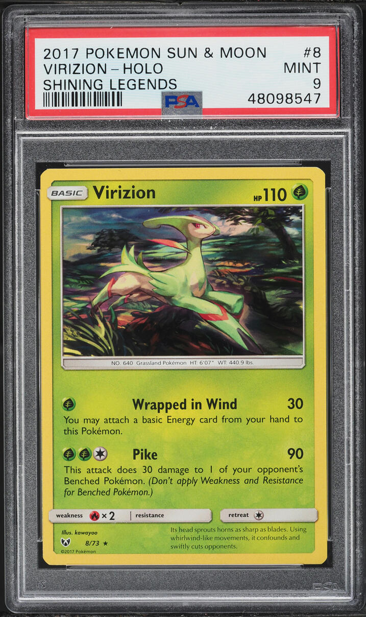 2017 Pokemon Sun & Moon Shining Legends Holo Virizion #8 PSA 9 MINT
