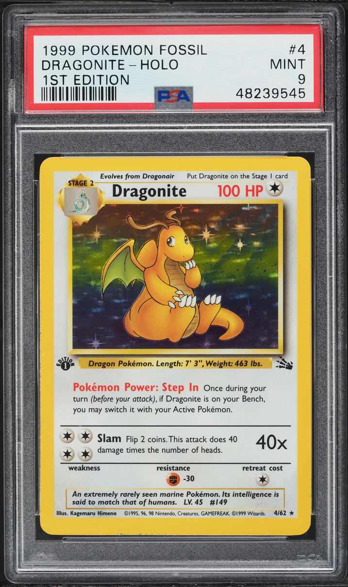 1999 Pokemon Fossil 1st Edition Holo Dragonite #4 PSA 9 MINT