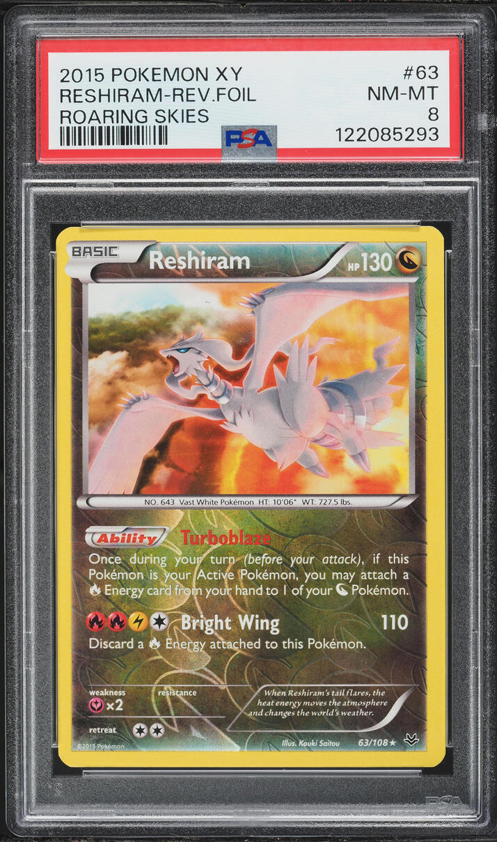 2015 Pokemon XY Roaring Skies Reverse Holo Reshiram #63 PSA 8 NM-MT