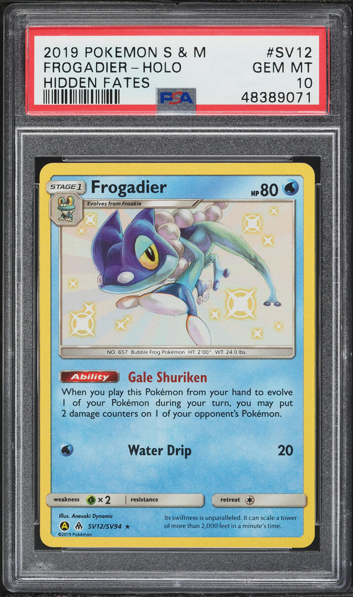 2019 Pokemon Sun & Moon Hidden Fates Shiny Frogadier #SV12 PSA 10 GEM MINT