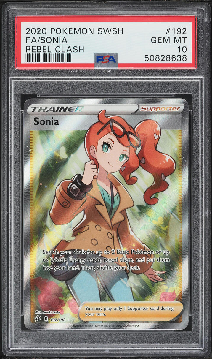 2020 Pokemon Sword & Shield Rebel Clash Full Art Sonia #192 PSA 10 GEM MINT