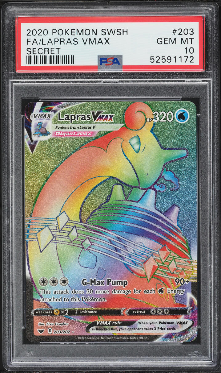 2020 Pokemon Sword & Shield Rainbow Rare Lapras VMAX #203 PSA 10 GEM MINT