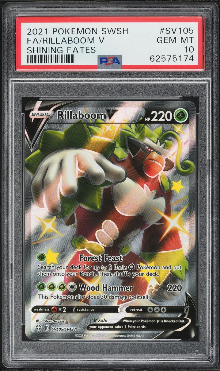 2021 Pokemon Sword & Shield Shining Fates Full Art Rillaboom V #SV105 PSA 10 GEM MINT