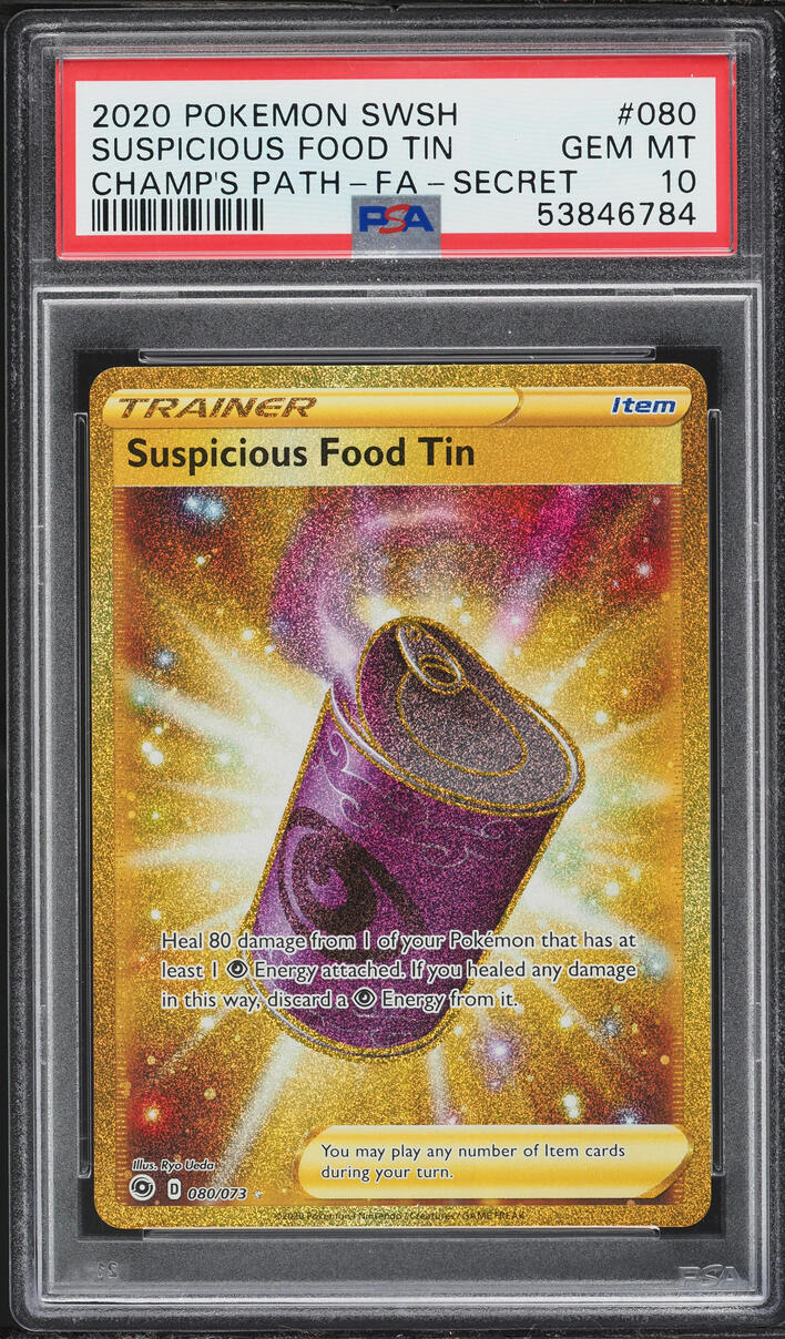 2020 Pokemon Sword & Shield Champion's Path Gold Rare Suspicious Food Tin #80 PSA 10 GEM MINT