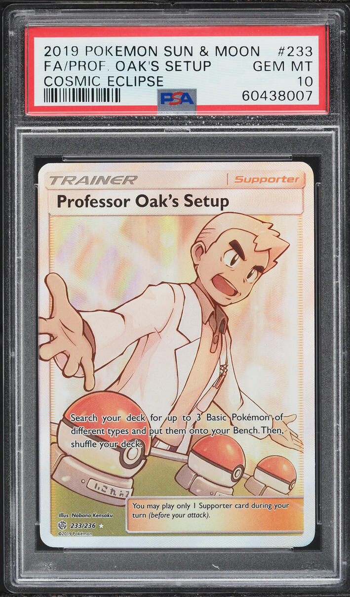 2019 Pokemon Sun & Moon Cosmic Eclipse Full Art Professor Oak's Setup #233 PSA 10 GEM MINT