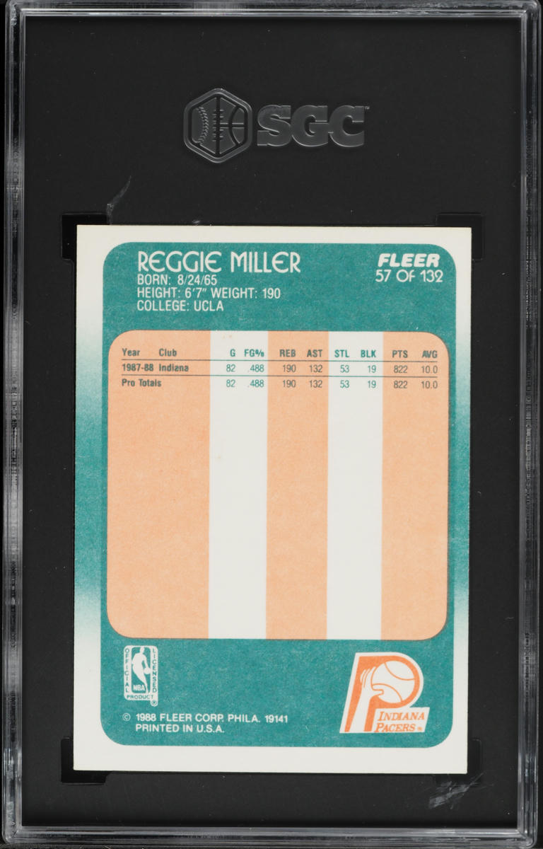 1988 Fleer Basketball Reggie Miller ROOKIE #57 SGC 4 VGEX
