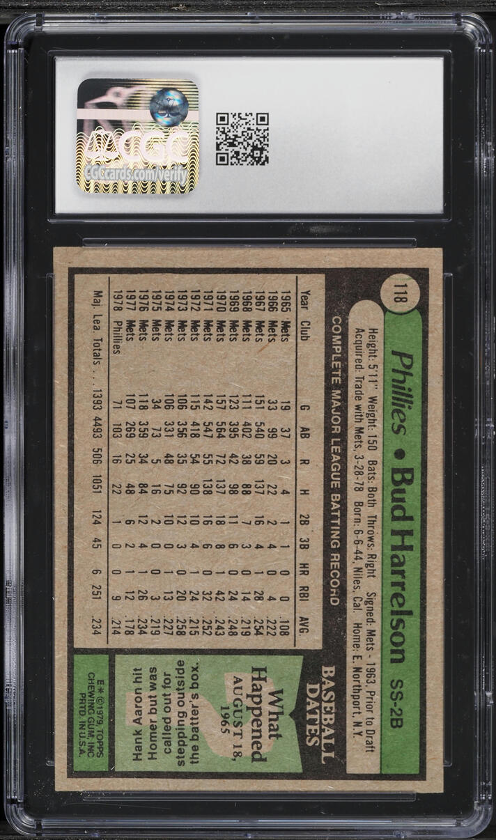 1979 Topps Bud Harrelson #118 CGC 7 NRMT
