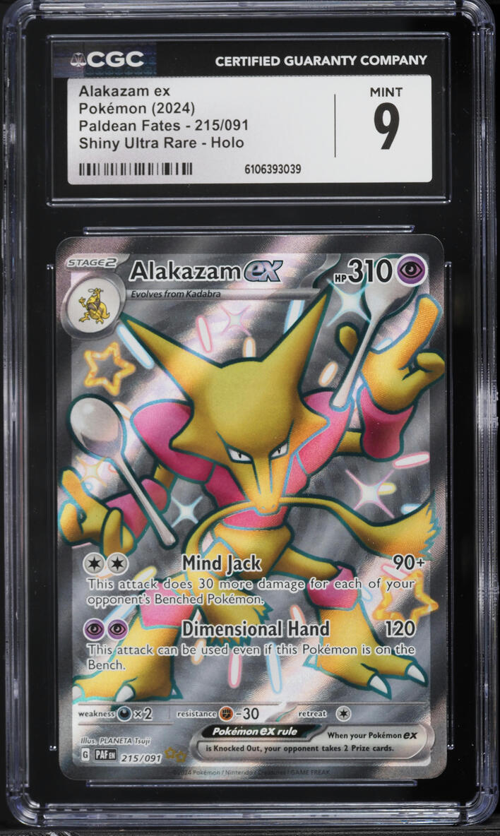 2024 Pokemon Scarlet & Violet Paldean Fates Full Art Shiny Alakazam ex #215 CGC 9 MINT