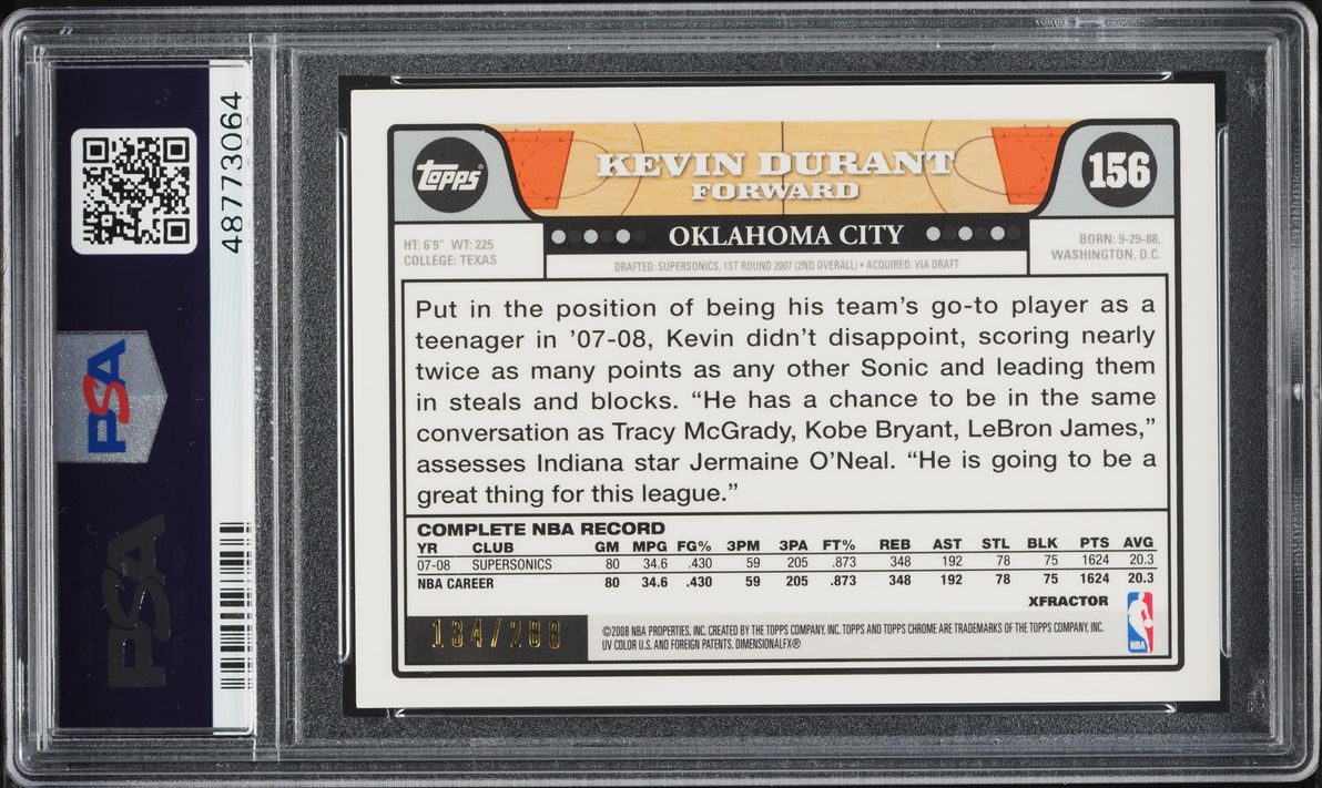 2008 Topps Chrome Xfractor Kevin Durant /288 #156 PSA 9 MINT - Photo 2