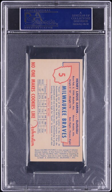 1954 Johnston Cookies Braves Hank Aaron ROOKIE #5 PSA 6 EXMT