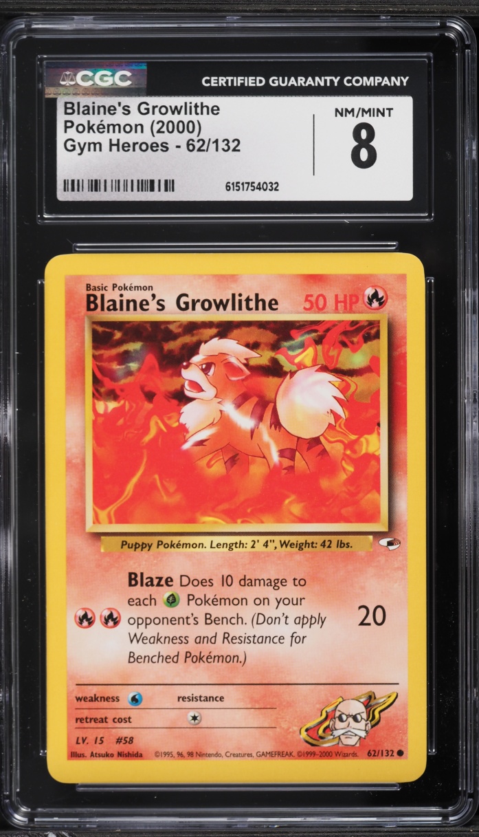 2000 Pokemon Gym Heroes Blaine's Growlithe #62 CGC 8 NM-MT