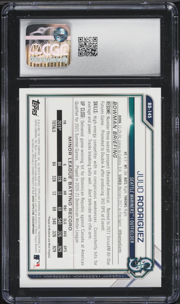 2021 Bowman Draft Julio Rodriguez PROSPECT #BD-145 CGC 10 GEM MINT