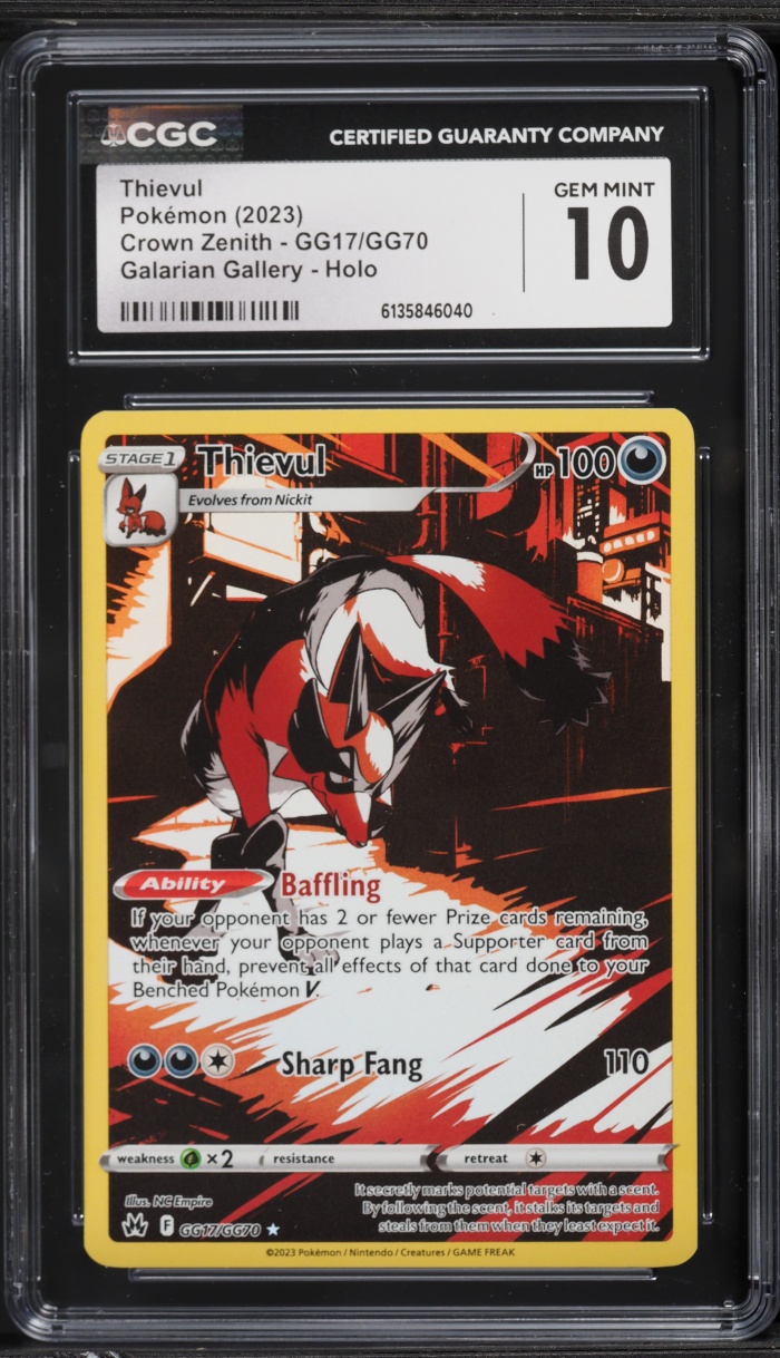 2023 Pokemon Sword & Shield Crown Zenith Alt Art Thievul #GG17 CGC 10 GEM MINT