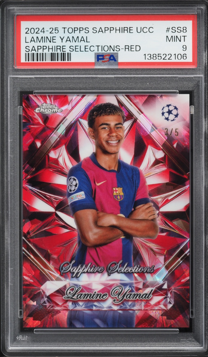 2024 Topps Chrome UEFA Club Competitions Sapphire Selections Red Lamine Yamal /5 #SS-8 PSA 9