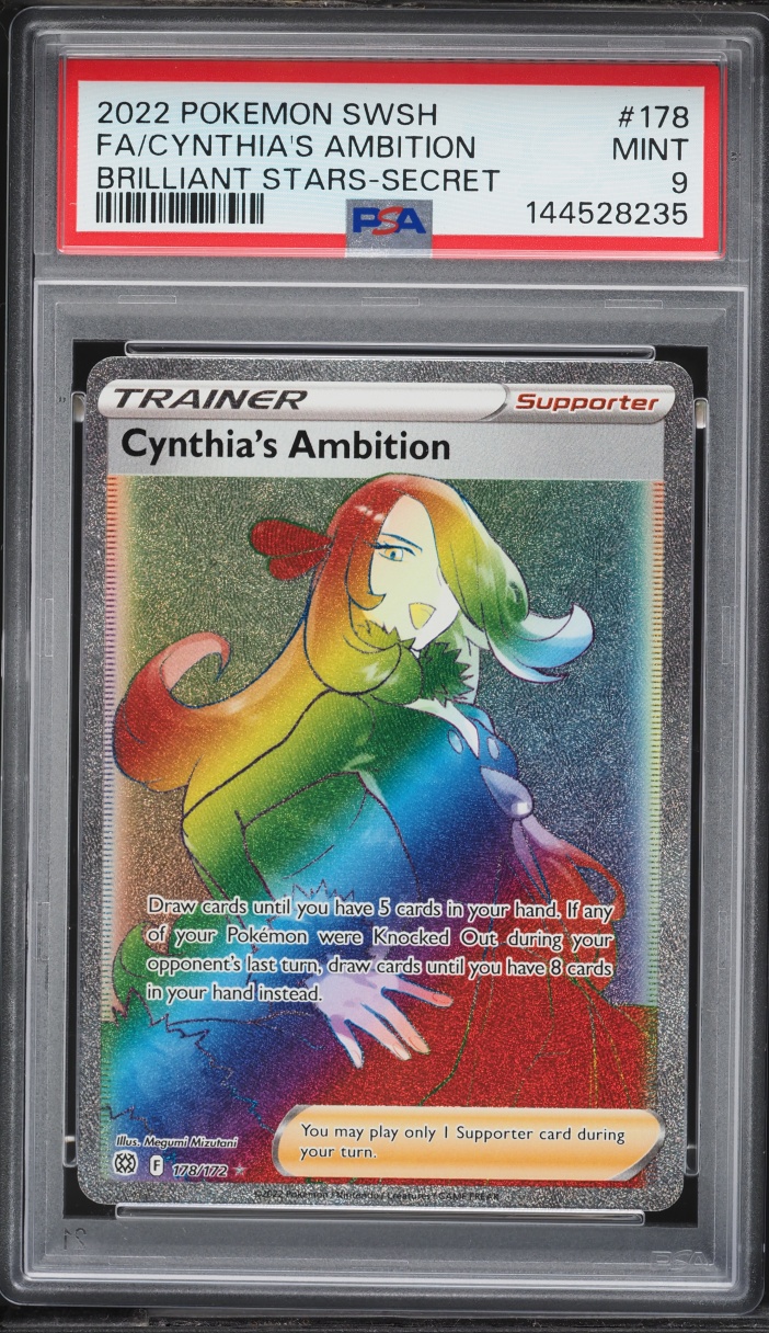 2022 Pokemon Sword & Shield Brilliant Stars Rainbow Rare Cynthia's Ambition #178 PSA 9 MINT