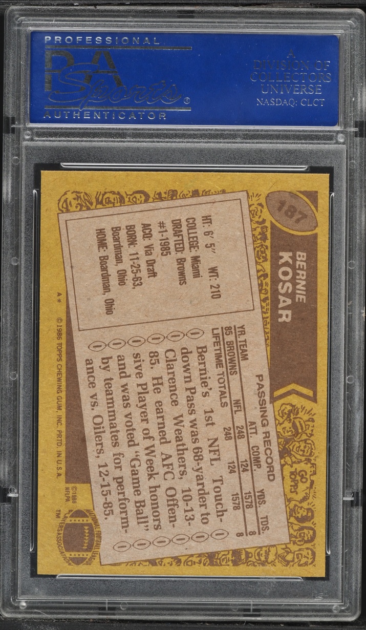 1986 Topps Football Bernie Kosar ROOKIE #187 PSA 8 NM-MT