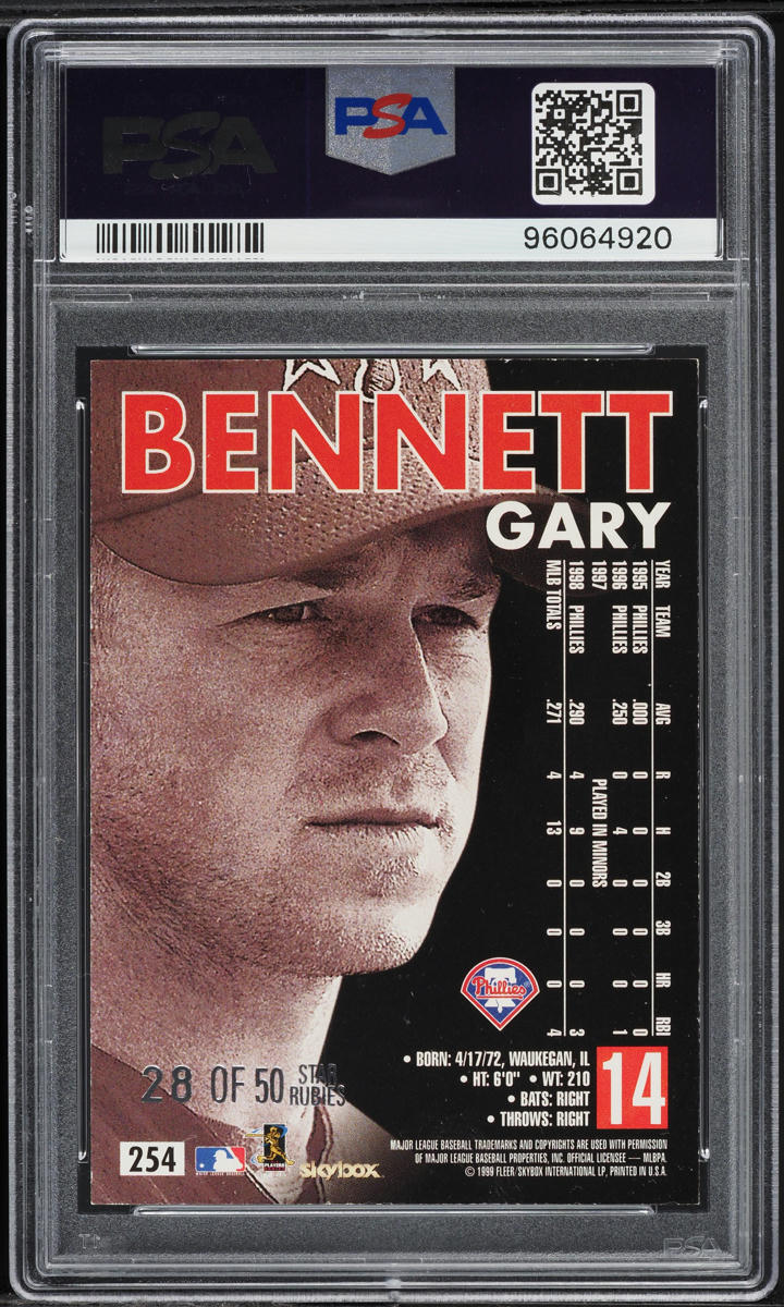 1999 Skybox Premium Star Rubies Gary Bennett ROOKIE /50 #254 PSA 8 NM-MT
