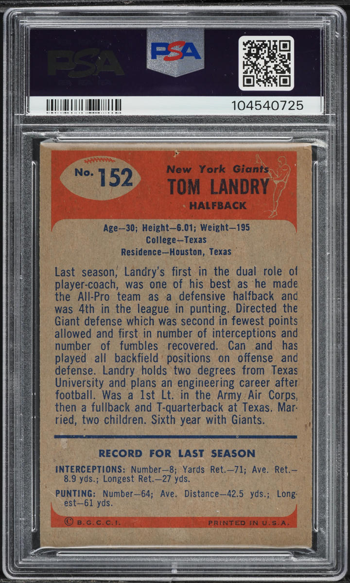 1955 Bowman Football Tom Landry #152 PSA 1 PR