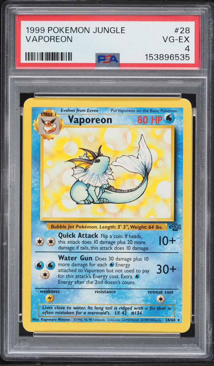 1999 Pokemon Jungle Vaporeon #28 PSA 4 VGEX