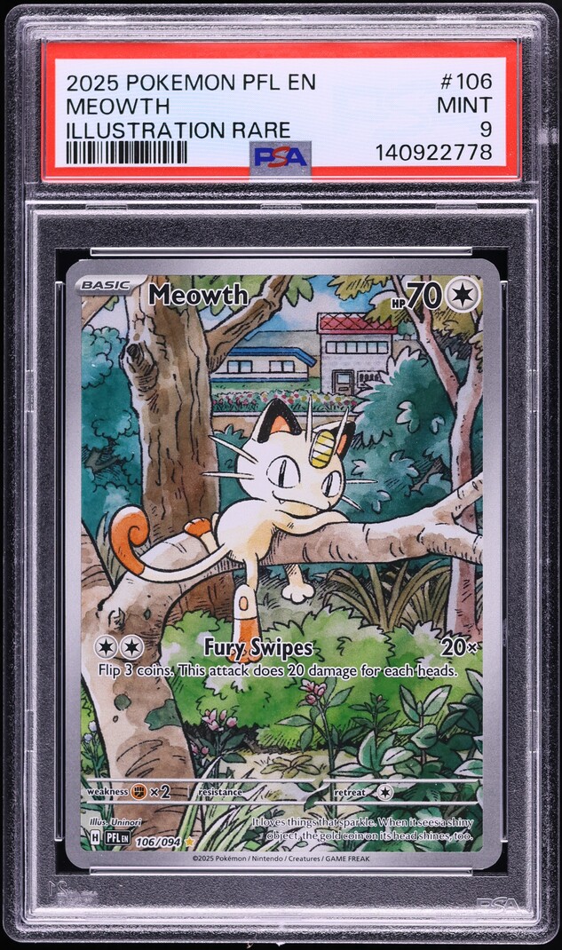 2025 Pokemon Mega Evolution Phantasmal Flames IR Meowth #106 PSA 9 MINT