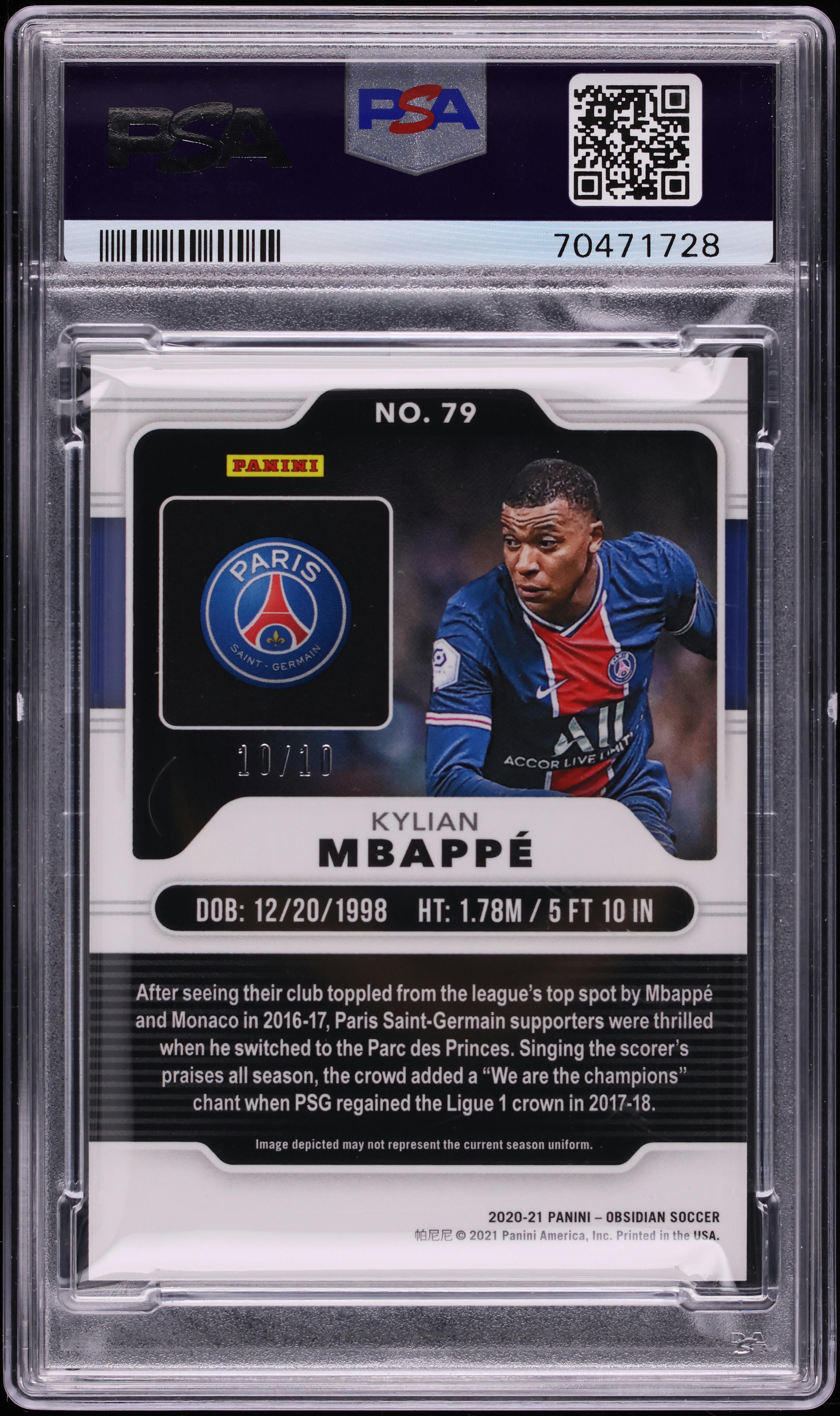 その他 mbappe psa10 2020 Panini Obsidian Electric Etch Yellow Kylian Mbappe 10/10 #79