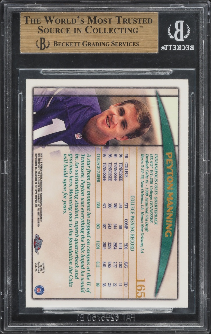 1998 Topps Chrome Peyton Manning ROOKIE #165 BGS 9.5 GEM MINT