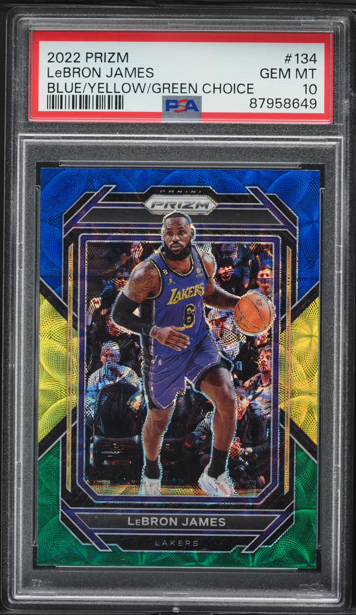 2022 Panini Prizm Blue Yellow Green Choice LeBron James #134 PSA 10 GEM MINT