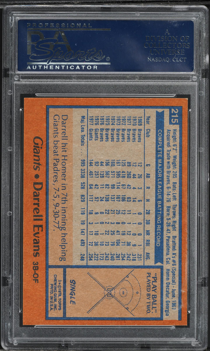 1978 Topps Darrell Evans #215 PSA 9 MINT