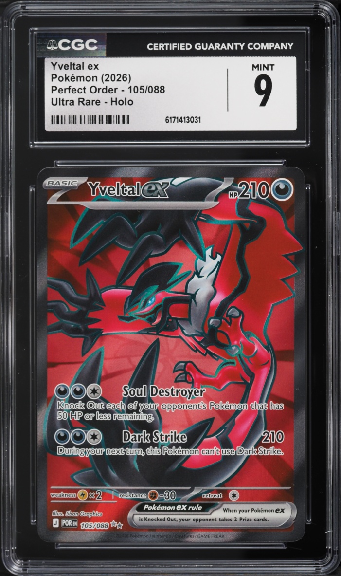 2026 Pokemon Mega Evolution Perfect Order Full Art Yveltal Ex #105 CGC 9 MINT