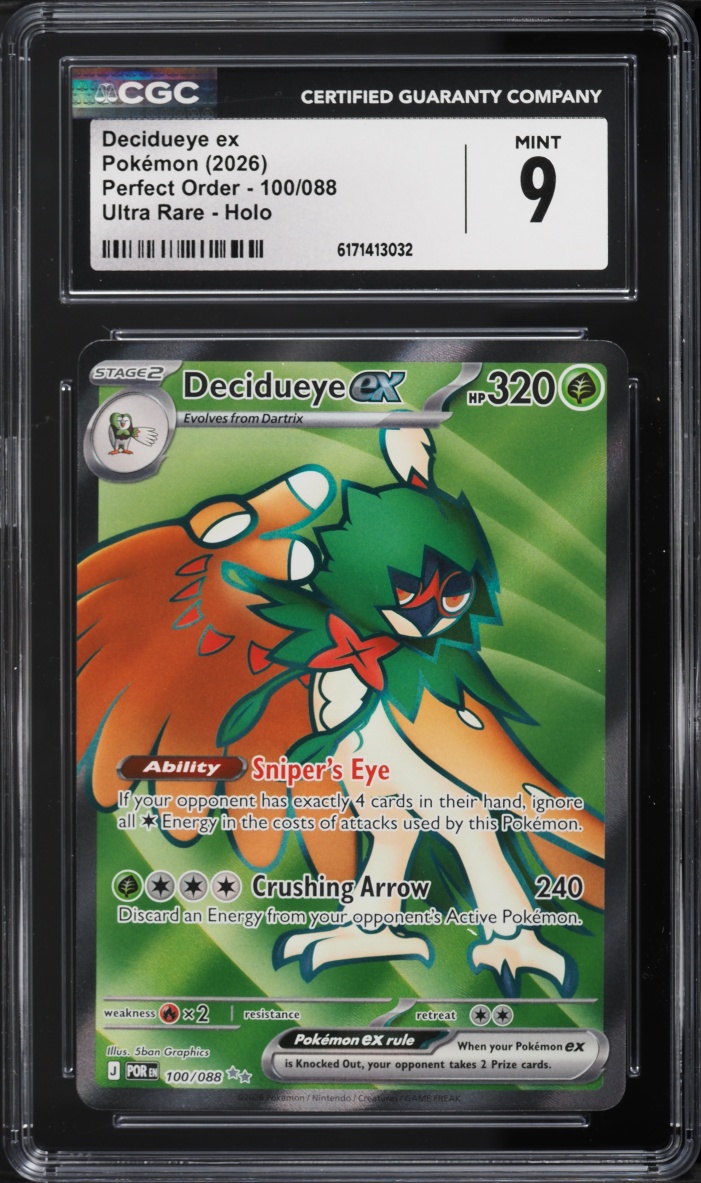2026 Pokemon Mega Evolution Perfect Order Full Art Decidueye Ex #100 CGC 9 MINT