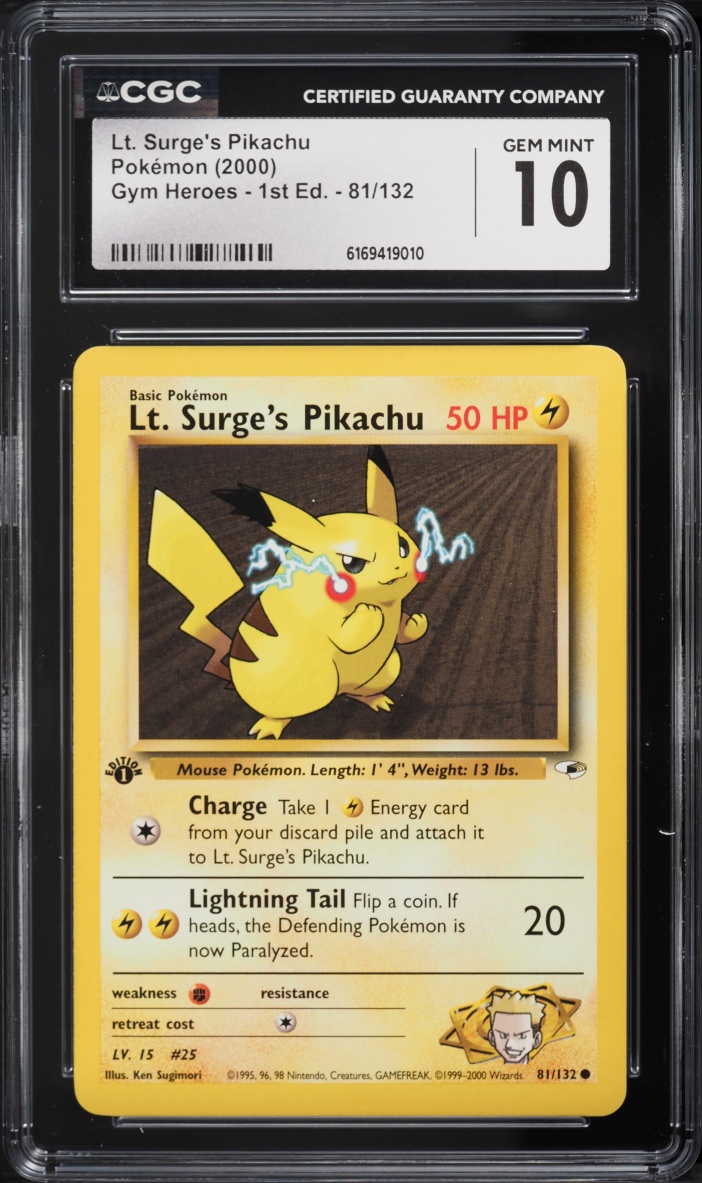 2000 Pokemon Gym Heroes 1st Edition Lt. Surge's Pikachu #81 CGC 10 GEM MINT