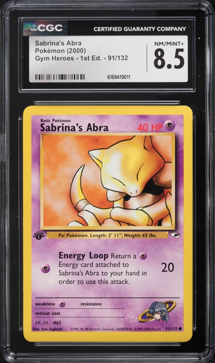2000 Pokemon Gym Heroes 1st Edition Sabrina's Abra #91 CGC 8.5 NM-MT+