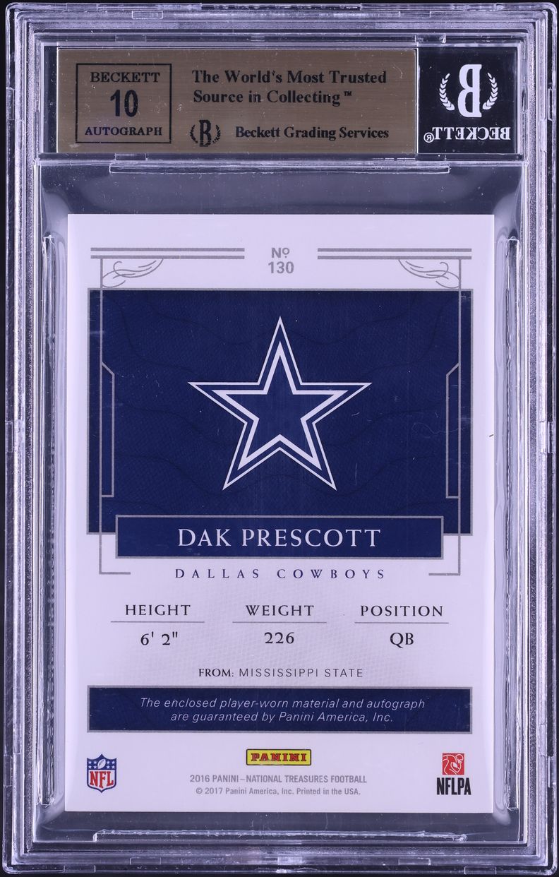 2016 National Treasures Dak Prescott ROOKIE PATCH AUTO /99 #130 BGS 9.5 GEM MINT