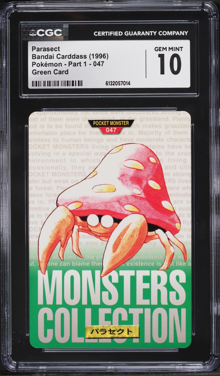1996 Pokemon Japanese Bandai Carddass Vending Parasect #47 CGC 10 GEM MINT