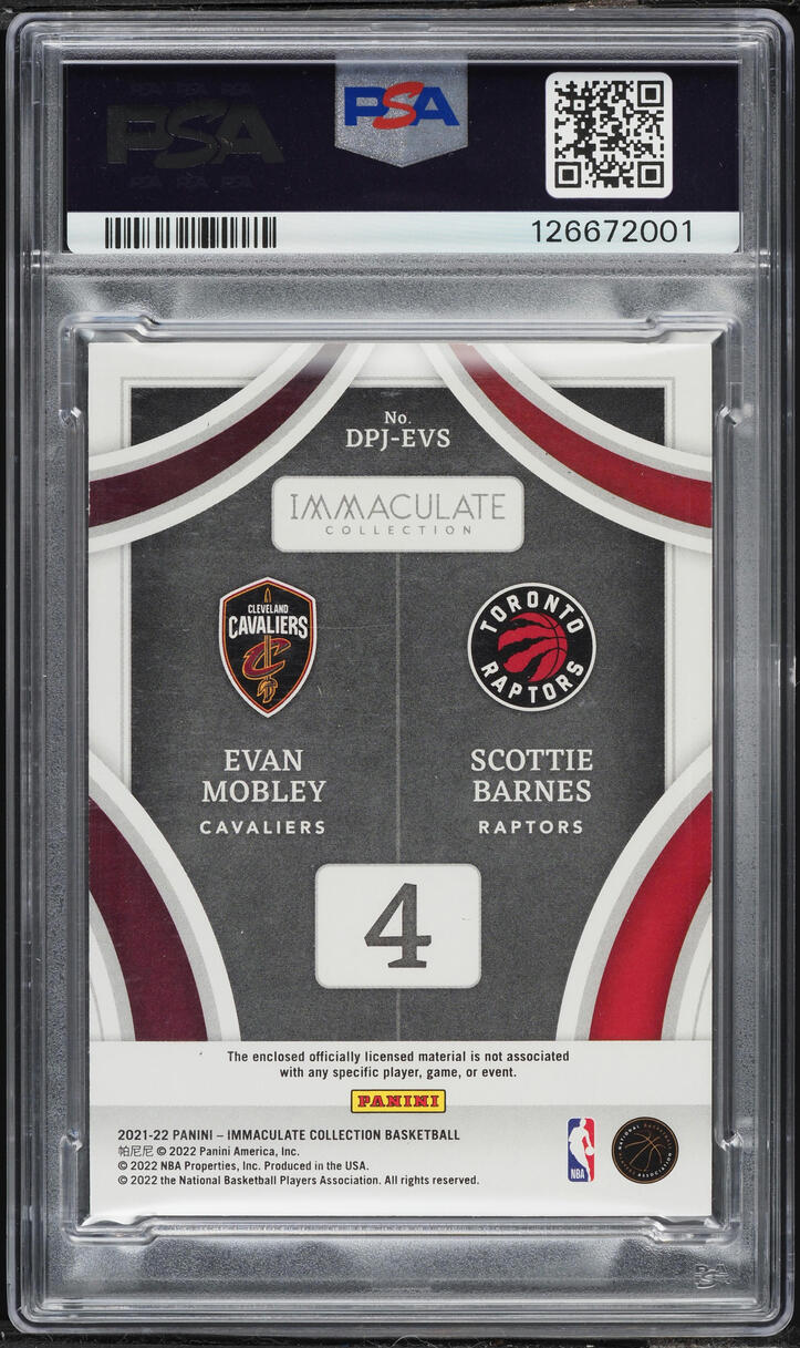 2021 Immaculate Collection Dual Evan Mobley Scottie Barnes ROOKIE PATCH JERSEY # 4/4 PSA 8 - Photo 2