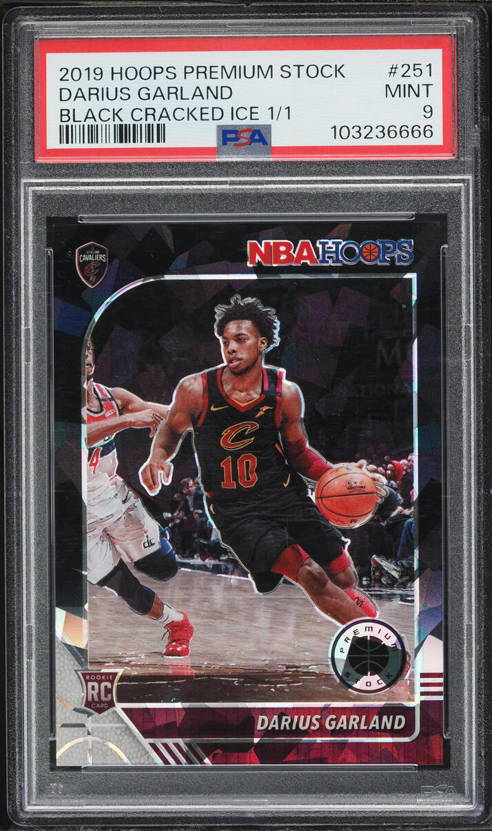 2019 Hoops Premium Stock Black Cracked Ice Darius Garland ROOKIE 1/1 #251 PSA 9 MINT - Photo 1