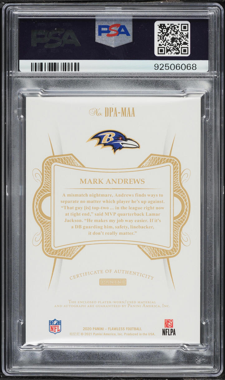 2020 Panini Flawless Dual Ruby Mark Andrews PATCH AUTO /15 #DPA-MAA PSA 10 GEM MINT - Photo 2