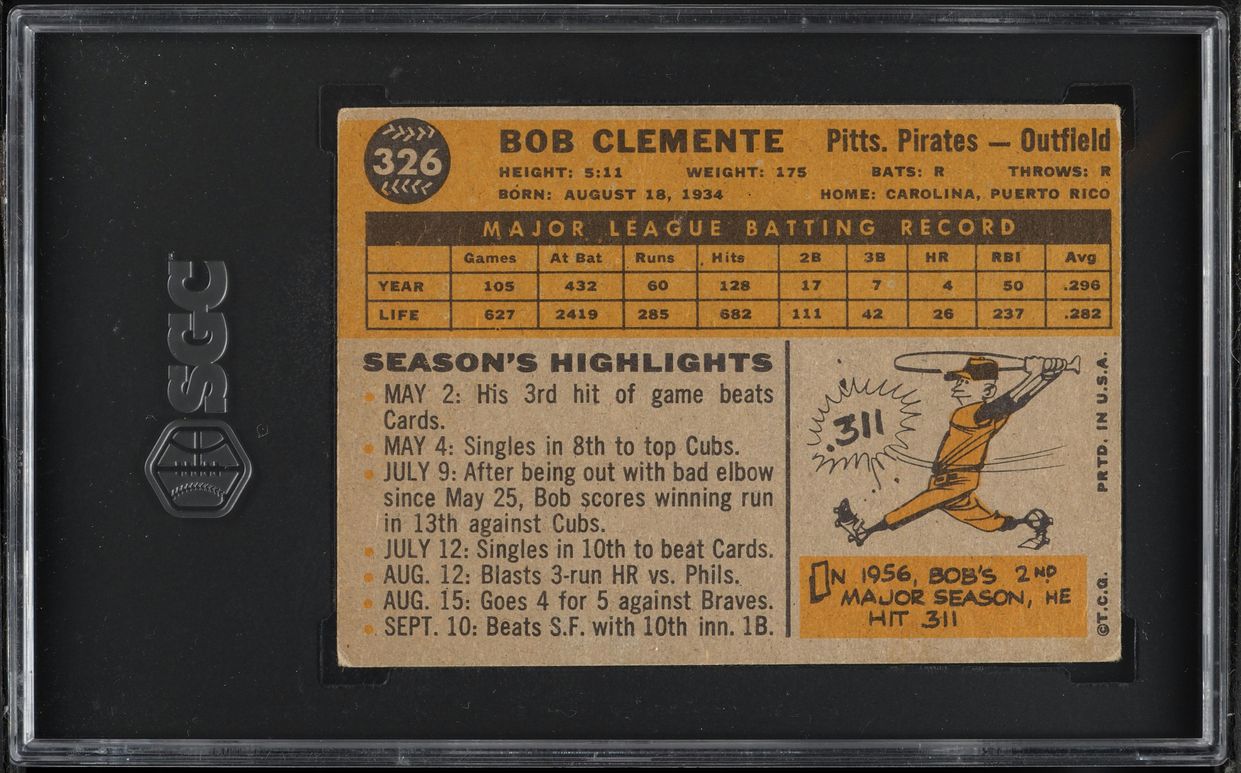1960 Topps Roberto Clemente #326 SGC 2.5 GD+ - Photo 2