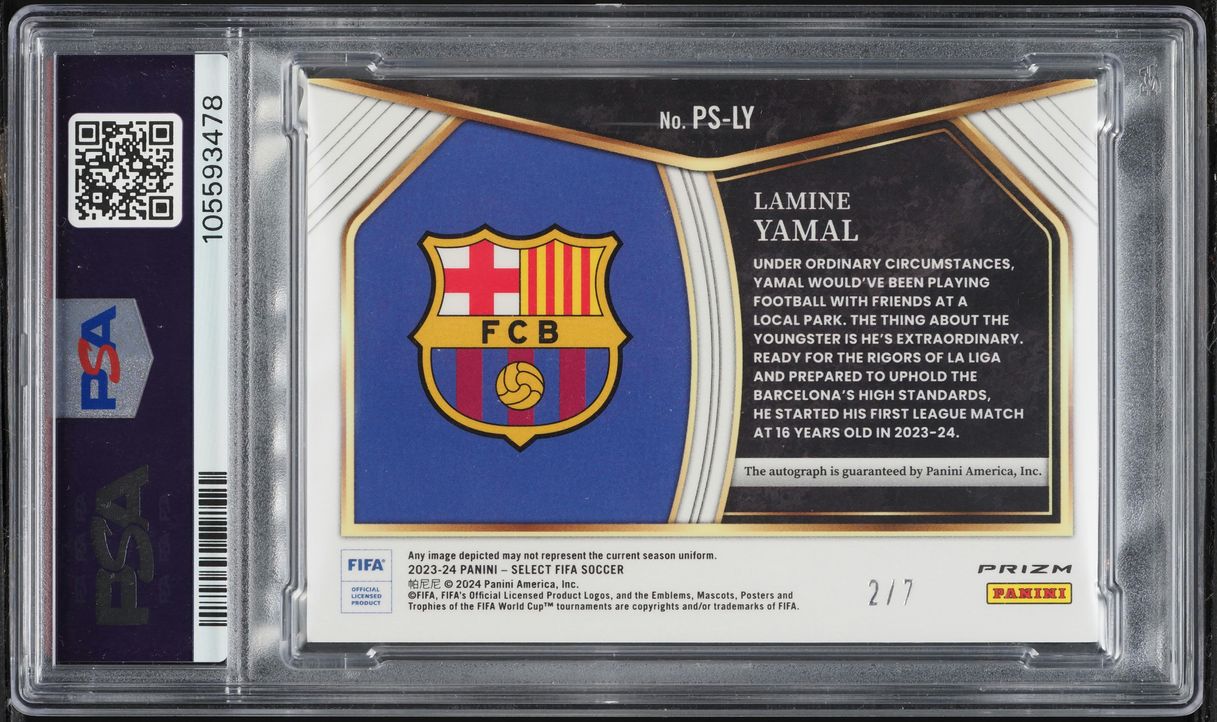 2023 Select FIFA Pitchside Tie-Dye Lamine Yamal ROOKIE AUTO DNA 10 /7 #PS-LY PSA 8 NM-MT