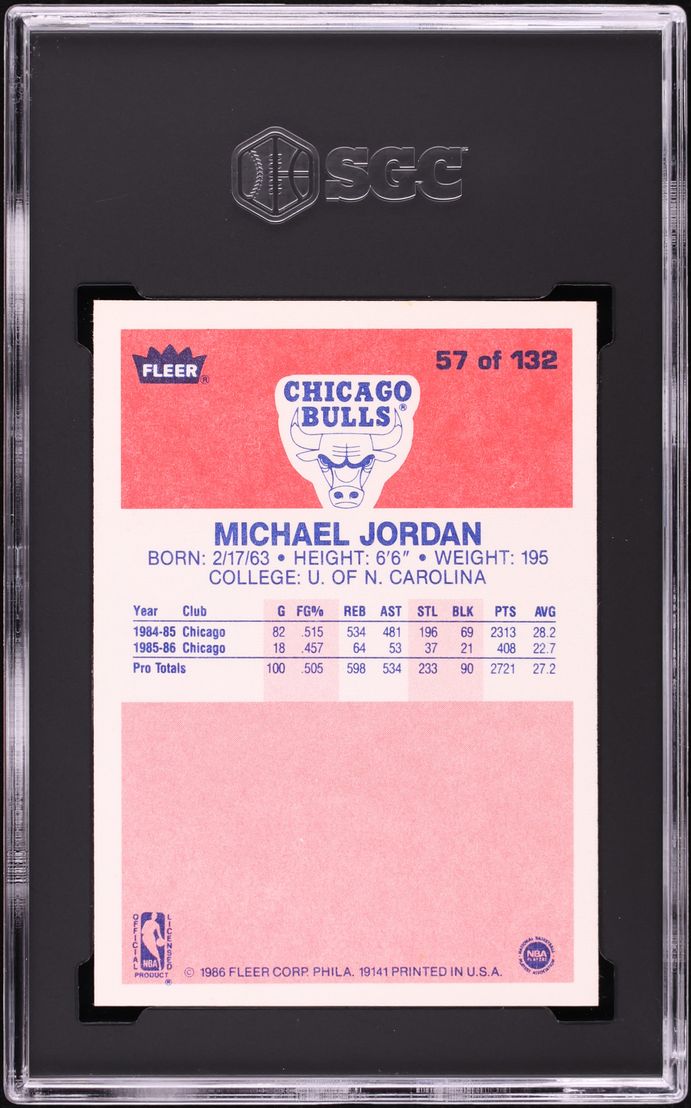 1986 Fleer Basketball Michael Jordan ROOKIE #57 SGC 9.5 MINT+