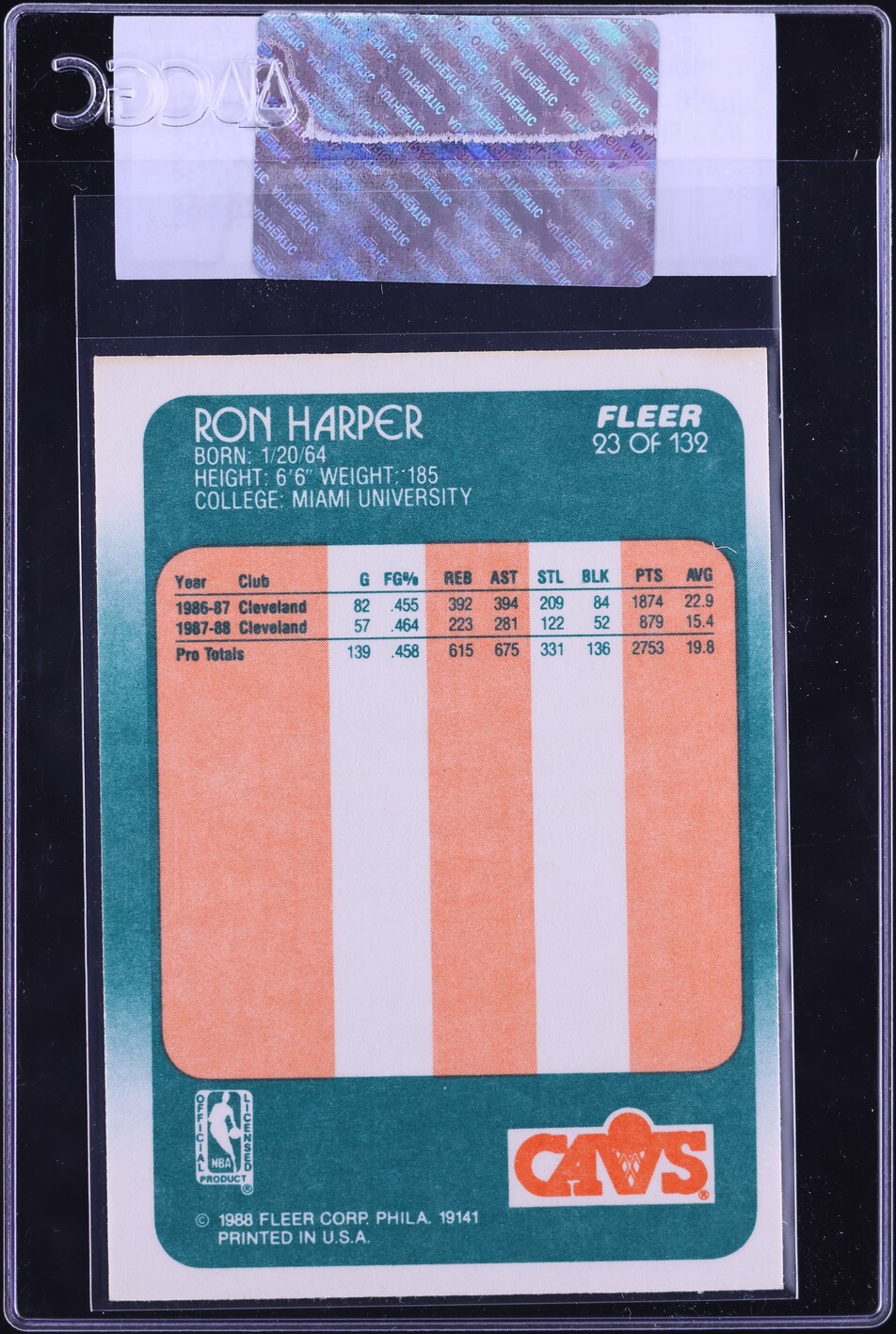 1988 Fleer Basketball Ron Harper #23 CGC AUTH